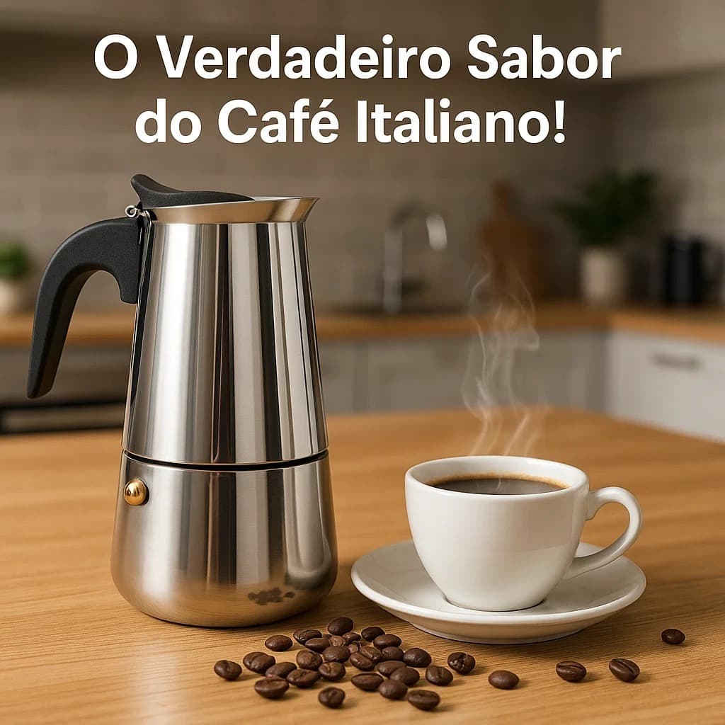 Cafeteira de Pressão Tipo Italiana Aço Inox Fogão a Gás 6 Xícaras Café Expresso 300ml Moka
