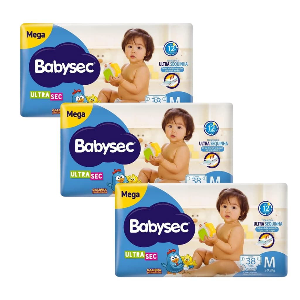 kit com 3 Fraldas Babysec Galinha Pintadinha Ultrasec M38 Unids Sem Gênero
