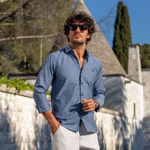 Camisa Social Masculina Slim Manga Longa  Sem Amil Bolso Elegante