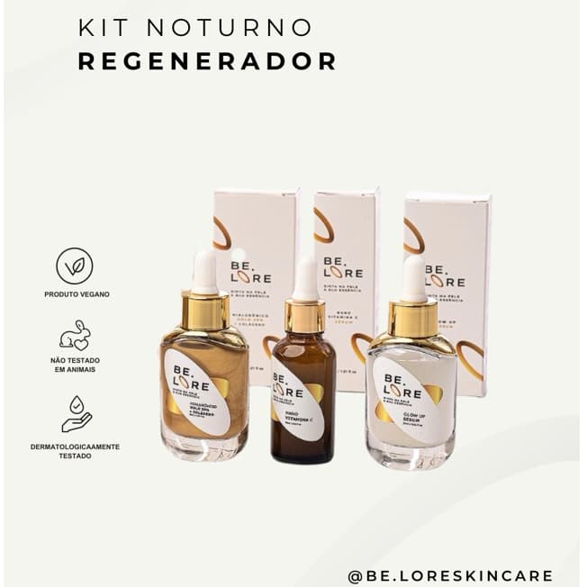 Kit Noturno Pele Renovada Be.Lore | Glow Up + Vitamina C + Ácido Hialurônico Ouro Anti-idade