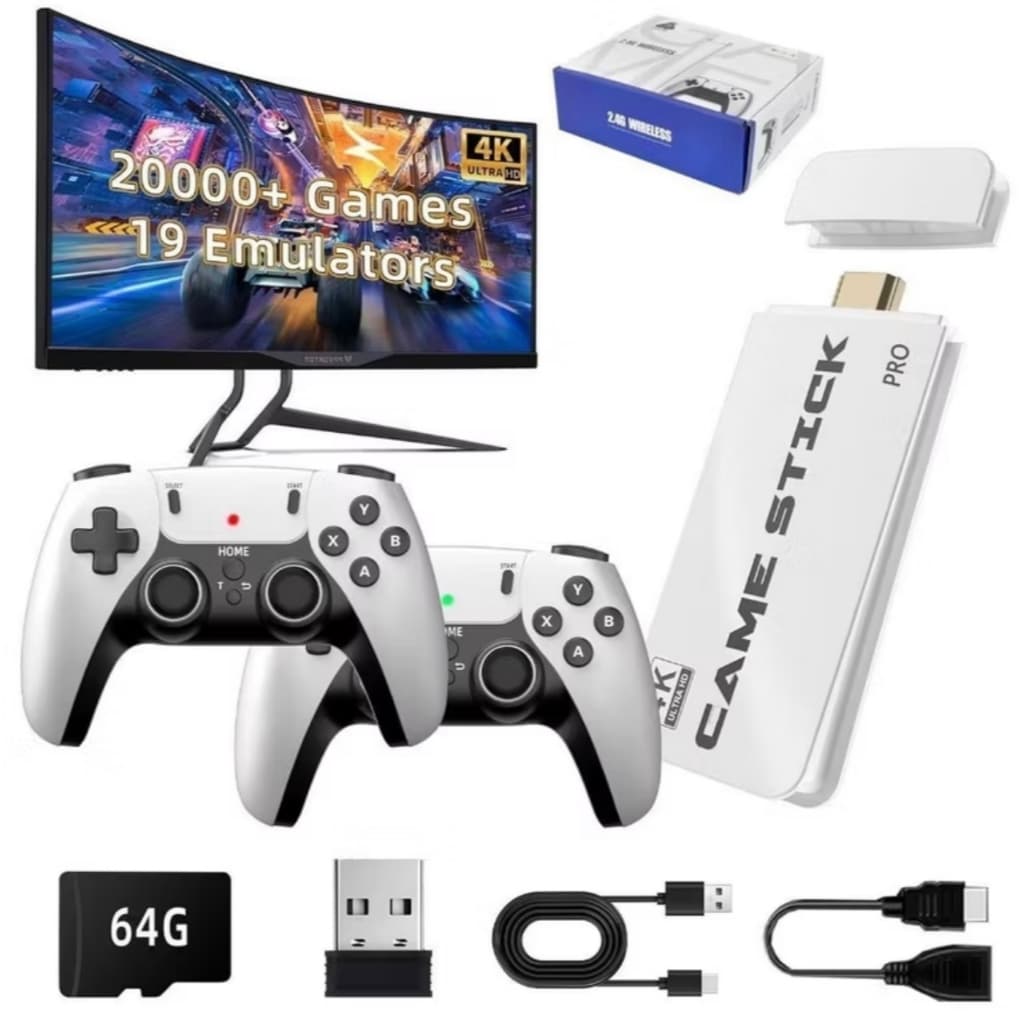 NOVO Vídeo Game Stick M15 Pro 4k 64gb Hdmi Com 2 Controles Se Fio +20mil Jogos
