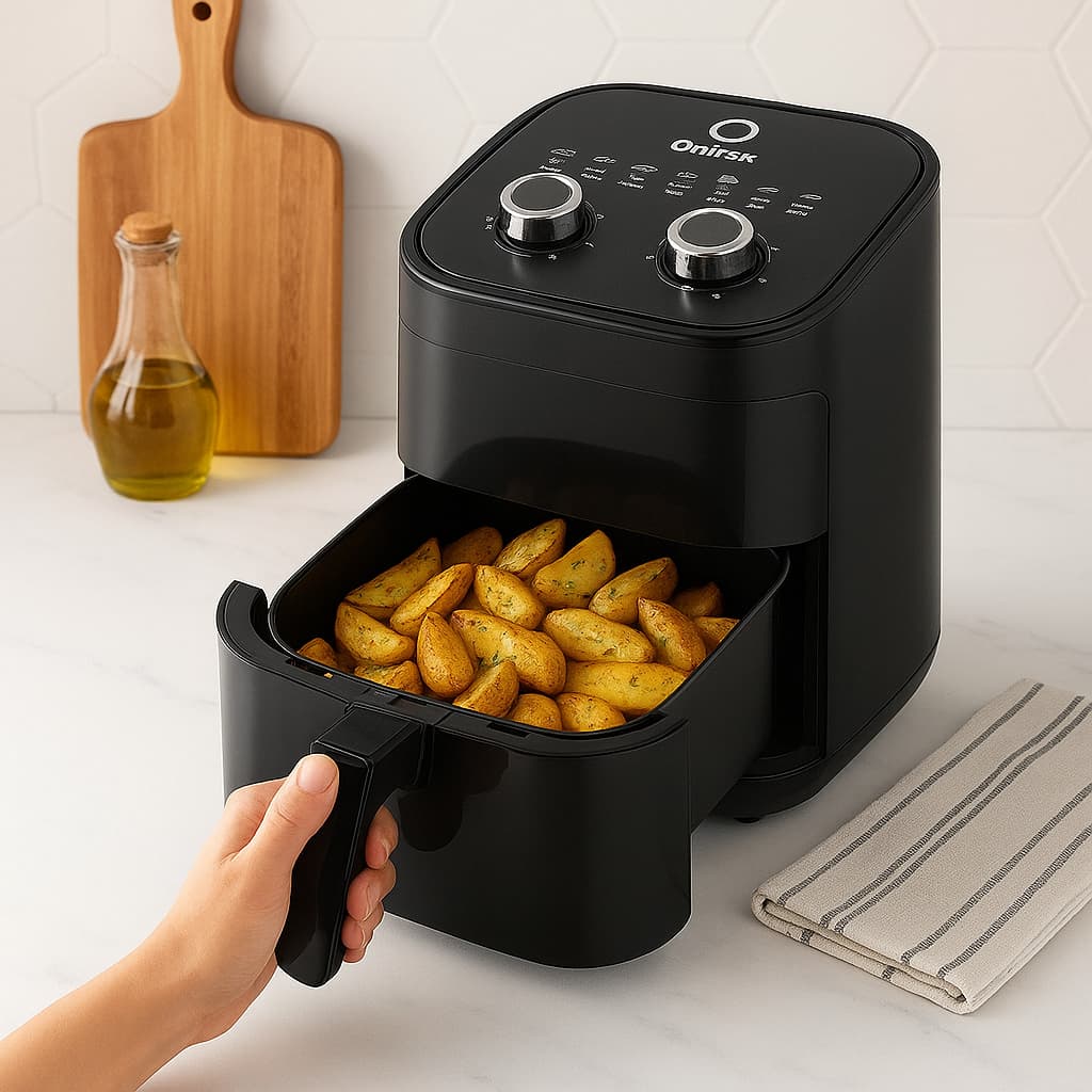 Fritadeira Elétrica ONISTEK 3L Sem Óleo Touch 1480W Air Fryer Preto com Prata Antiaderente Cozinha Prática