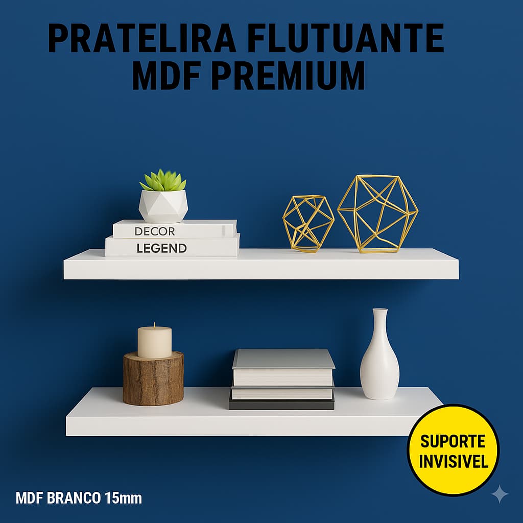 Prateleira Multiuso Mdf 60cm Sup. Invisível Flutuante Organizadora Quarto, Sala, Escritório, Cozinha