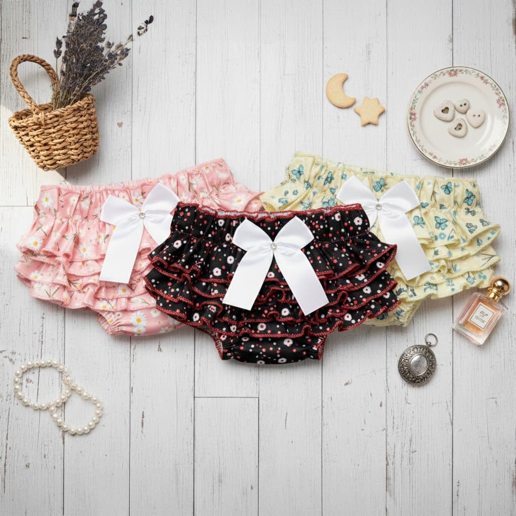 Kit 3 Calcinha Infantil Cobre Fralda Cetim Babado Laço Conforto Sortido