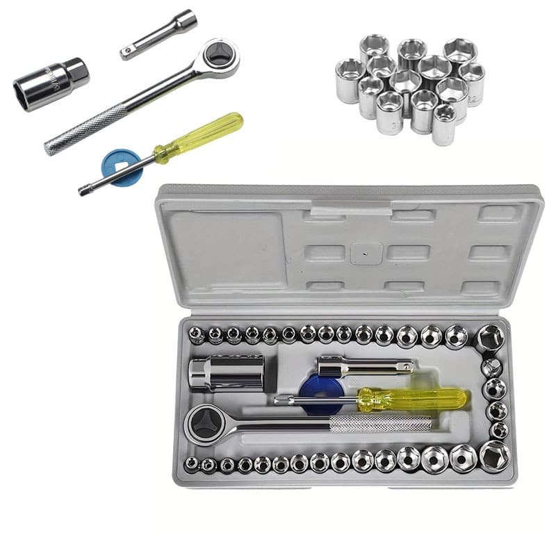 40 Peças jogo de soquete com catraca (1/4 e 3/8)-jogo de chave e catraca reversivel Com Maleta-Para Reparo Automotivo