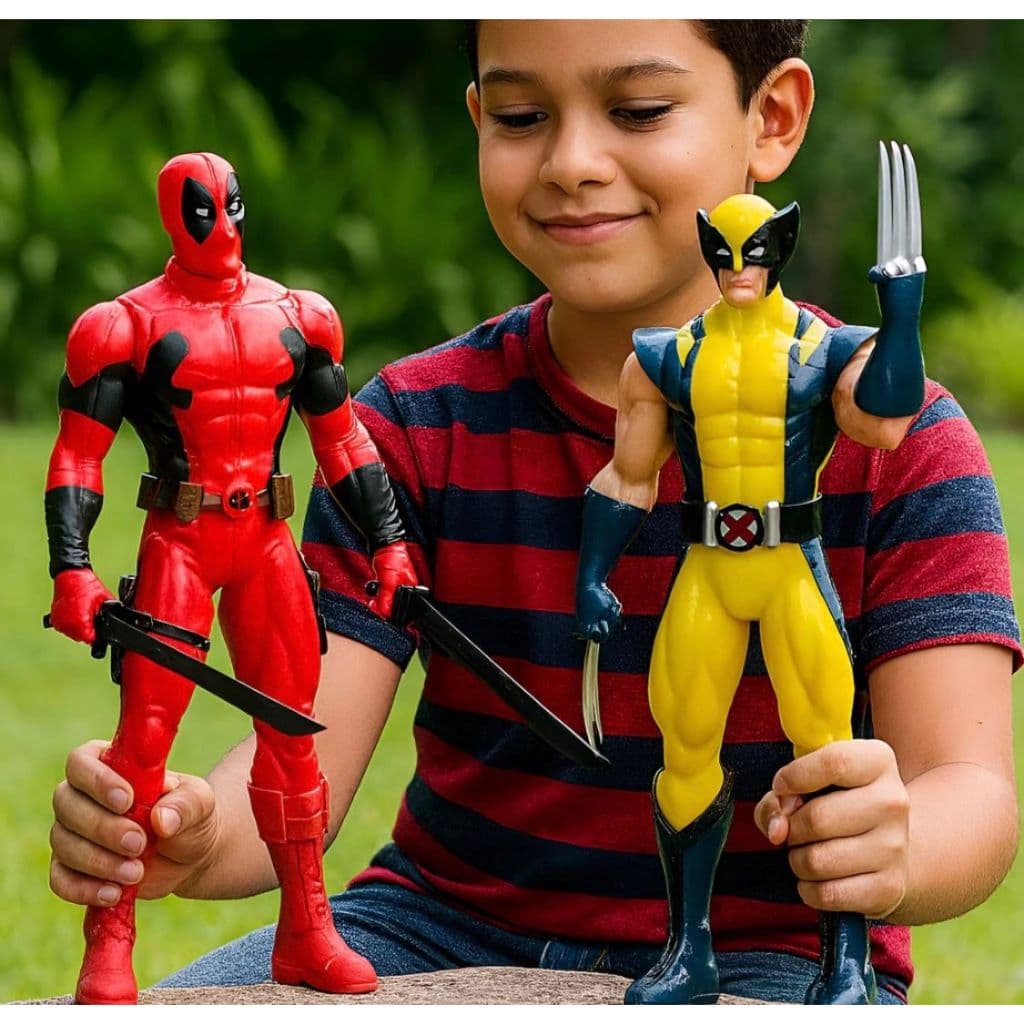 Kit 2 Bonecos Deadpool E Wolverine 30cm Articulados C/ Som Acende Luz Filme Novo Envio Imediato