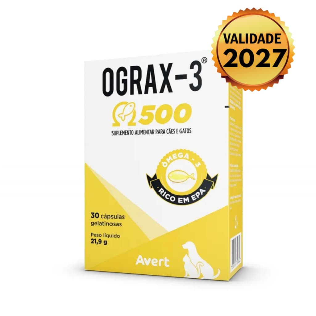 Ograx 500 Suplemento Alimentar para Cães e Gatos 30 Cápsulas - Avert Envio Imediato