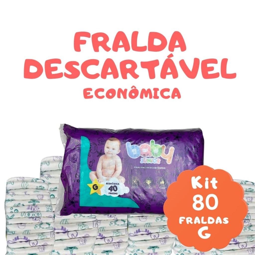 Fralda Descartável Infantil Econômica G Kit c/2 Pacotes C/40 Unds Total de 80 Fraldas Ajustável Anti Assadura