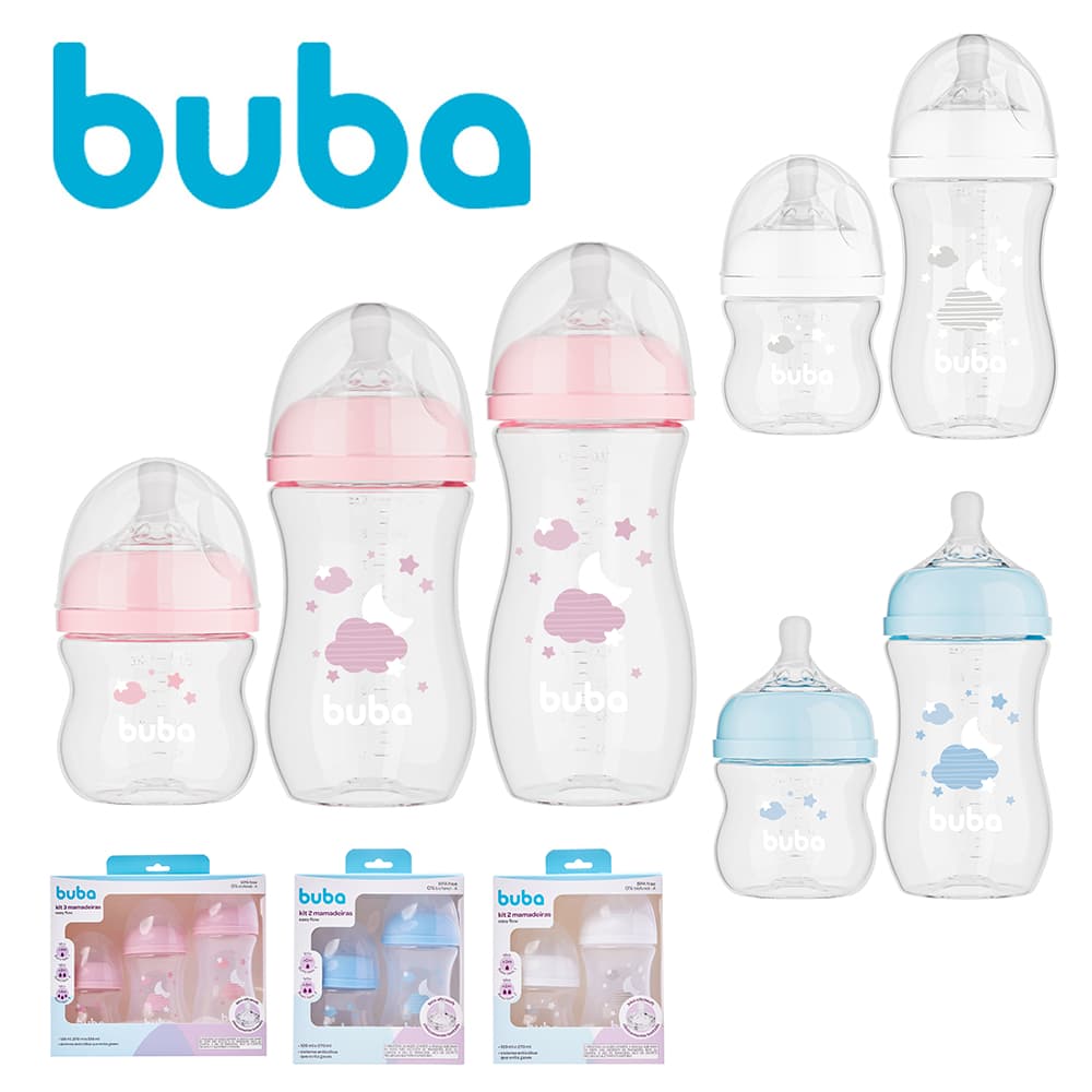 Kit 3/2 Mamadeiras Anticólica Silicone Macio Easy Flow Antivazamento Bico Pétala do Bebê Buba