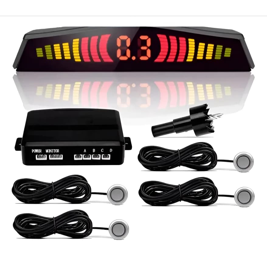 Kit Sensor De Estacionamento 22mm Prata Universal Ré Parachoque Traseiro Serve em carros Parachoque Plástico Visor Displ