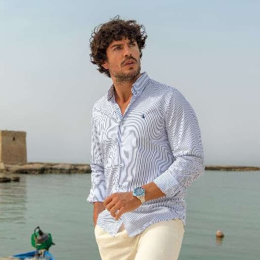 Camisa Social Masculina Slim Listrada Manga Longa 100% Algodão Sem Bolso