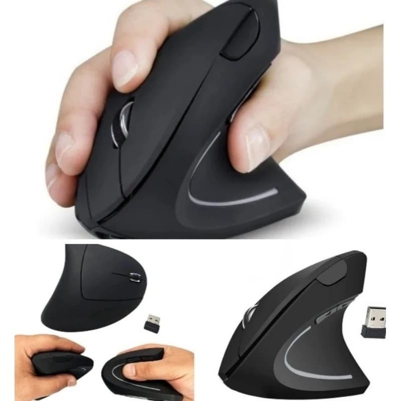 2.4GHz mouse vertical sem fio por adaptador com luz RGB, 1600 DPI ajustável, para computadores e laptops