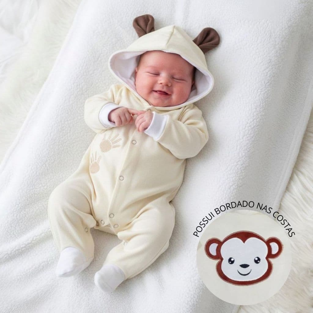 Macacão Para Bebê Bordado Menino Menina Malha Roupas de Bebê Zoo 01 peça