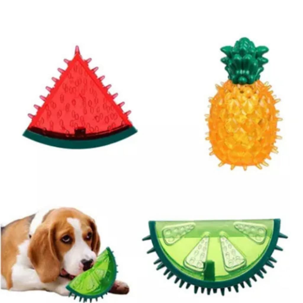 Brinquedo Mordedor Borracha Apito Cães Gatos Frutas Refrescante Resistente
