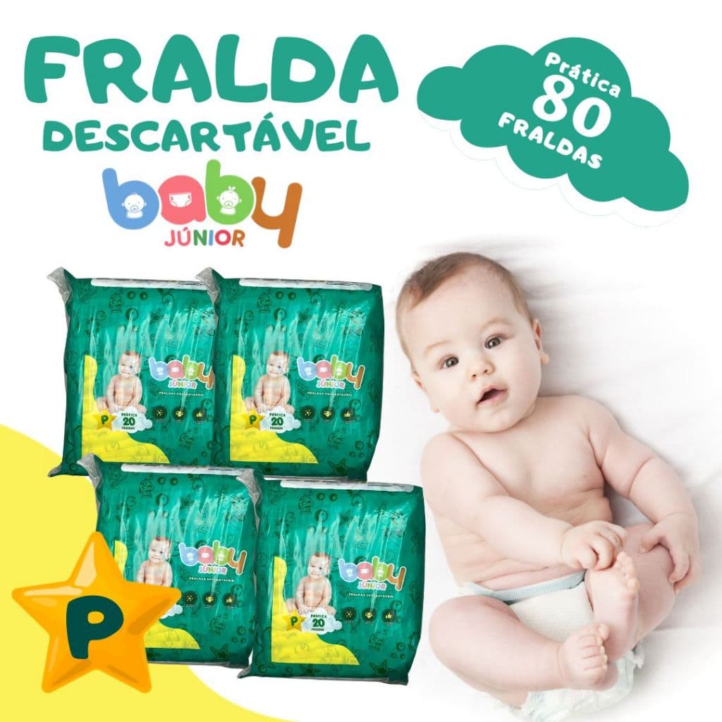 Fralda Descartável  Infantil Prática P Kit 4 Pacotes Com 20 Unds Cada Totalizando 80 Fraldas Ajustável e Anti Assadura