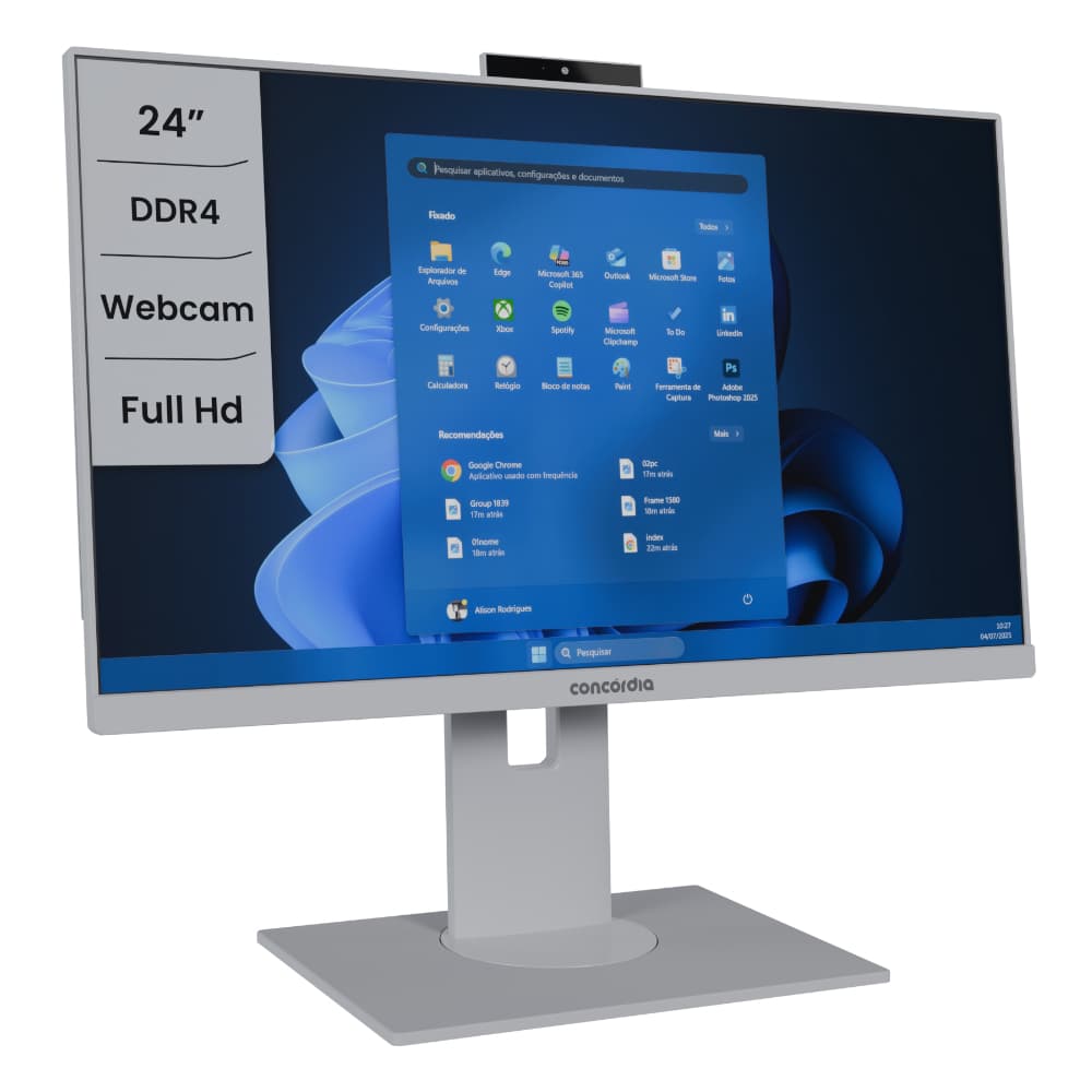 Computador All In One Concórdia Core i5 10400T 8GB DDR4 SSD 256GB 23.8'' Full Hd  Webcam WIFI FreeDos Branco