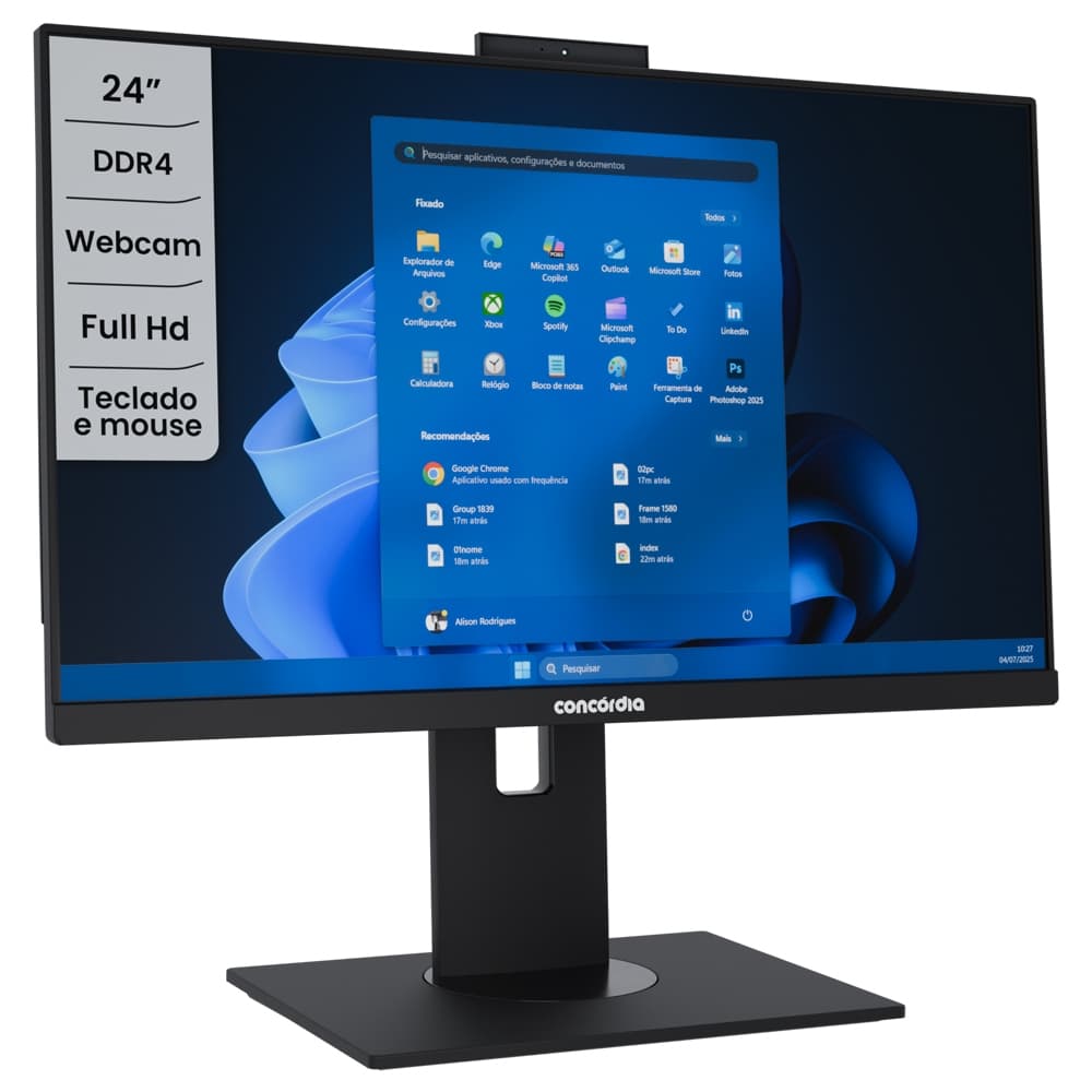 Computador All In One Concórdia Core i7 12700 16GB DDR4 SSD 512GB 23.8'' Full Hd Webcam WIFI FreeDos Preto