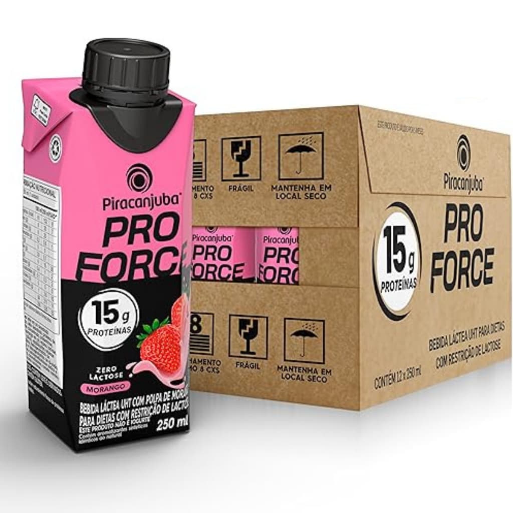 Pack com 12 Bebidas Láctea Pro Force Morango 15G de Proteína 250ml Piracanjuba