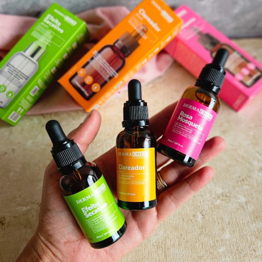 Kit 3 Sérum Skincare Dermachem - Ácido Salicílico, Vitamina C e Rosa Mosqueta Pele Oleosa e Sensível