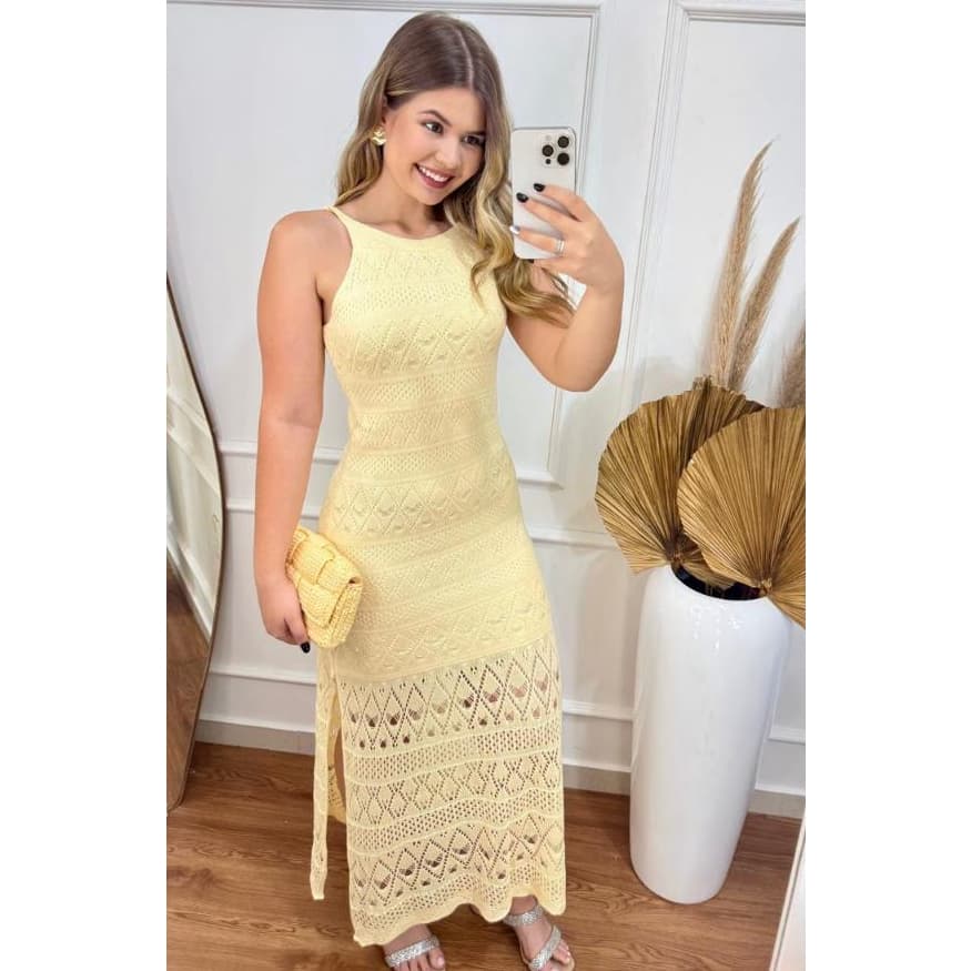 Vestido Longo Tricot Raabe Forrado Com Fenda Moda Feminina Elegante Luxo Festa Natal Réveillon