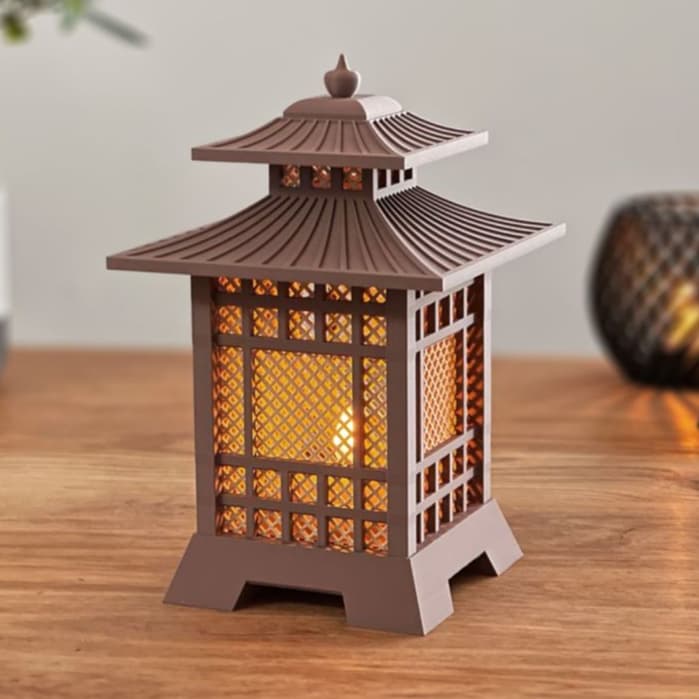 Luminária Japonesa Premium Casa Kyoto 20cm • PLA Alta Qualidade • LED Interno + 2 Velas LED