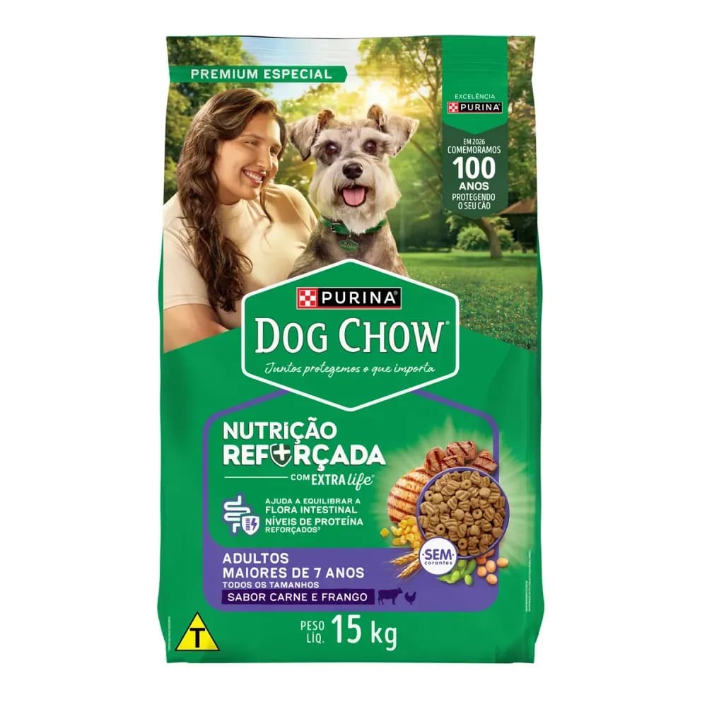 Ração Dog Chow Cães Senior 7+ Carne e Frango 15kg