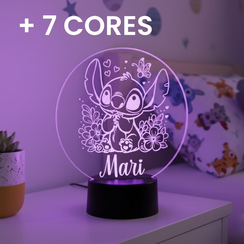 Luminária Acrílica Stitch LED Personalizado Nome Infantil Decorativa Decoração Quarto
