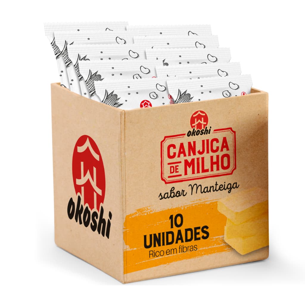 OKOSHI Kit 10 Pipocas de Canjica de Milho Sabor Manteiga - Lanche Fit, Snack Saudável - Sem Glúten, Vegano - 40g