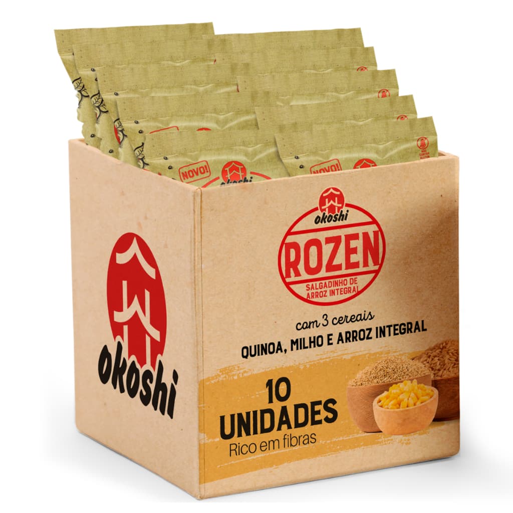OKOSHI Kit 10 Unidades Rozen Multicereais - Lanche Fit Saudável - Sem Glúten, Vegano - 40g