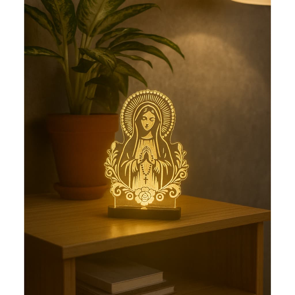 Luminária 3d LED Nossa Senhora  | Led 3 Cores | Botão Touch | Fonte Inclusa