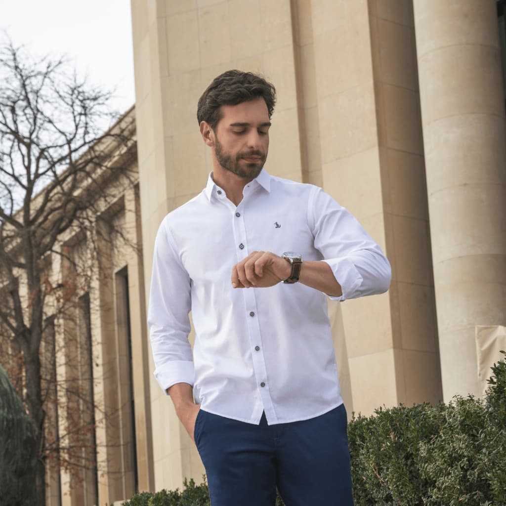 Camisa Social Masculina Manga Longa Slim Sem Bolso 100% Algodão