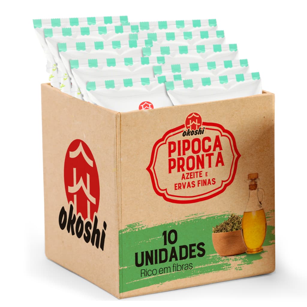 OKOSHI Kit 10 Pipoca Pronta de Azeite e Ervas Finas - Lanche Fit Saudável - Sem Glúten, Vegano - 35g