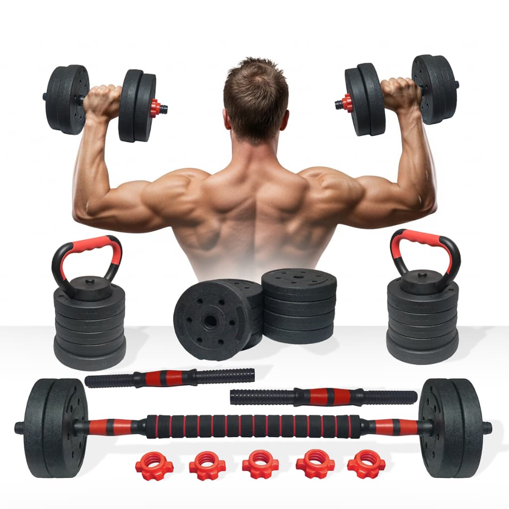 Kit Musculação 20kg 15kg Halteres Anilhas Barras Kettlebell Ajustáveis Academia Treino em Casa