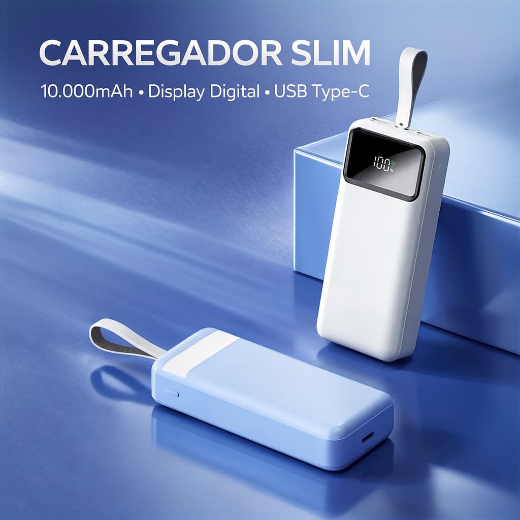 Carregador Portátil 20000mAh, carregador rápido para celular de 22W com display LED