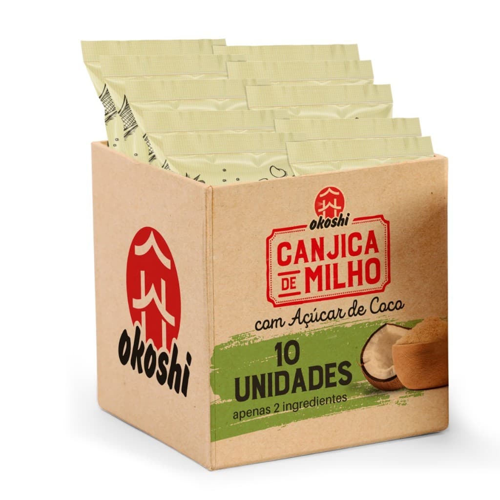 OKOSHI Kit 10 Pipocas de Canjica com Açúcar de Coco - Lanche Fit, Snack Saudável - Sem Glúten, Vegano - 50g