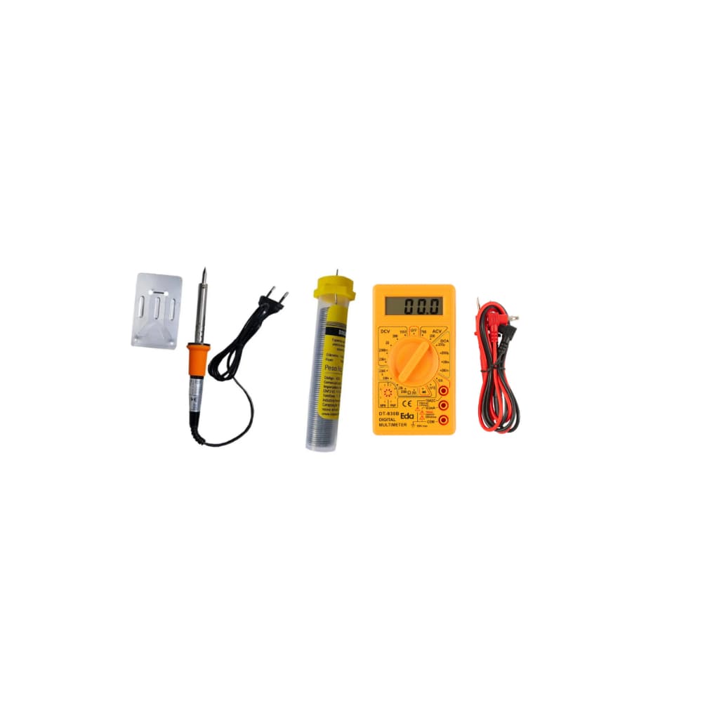 Kit Ferro De Solda 60w + Solda Tubo 25 G + Multímetro Digital Eletrônica Leve Manutenção De Fios Conectores Circuitos