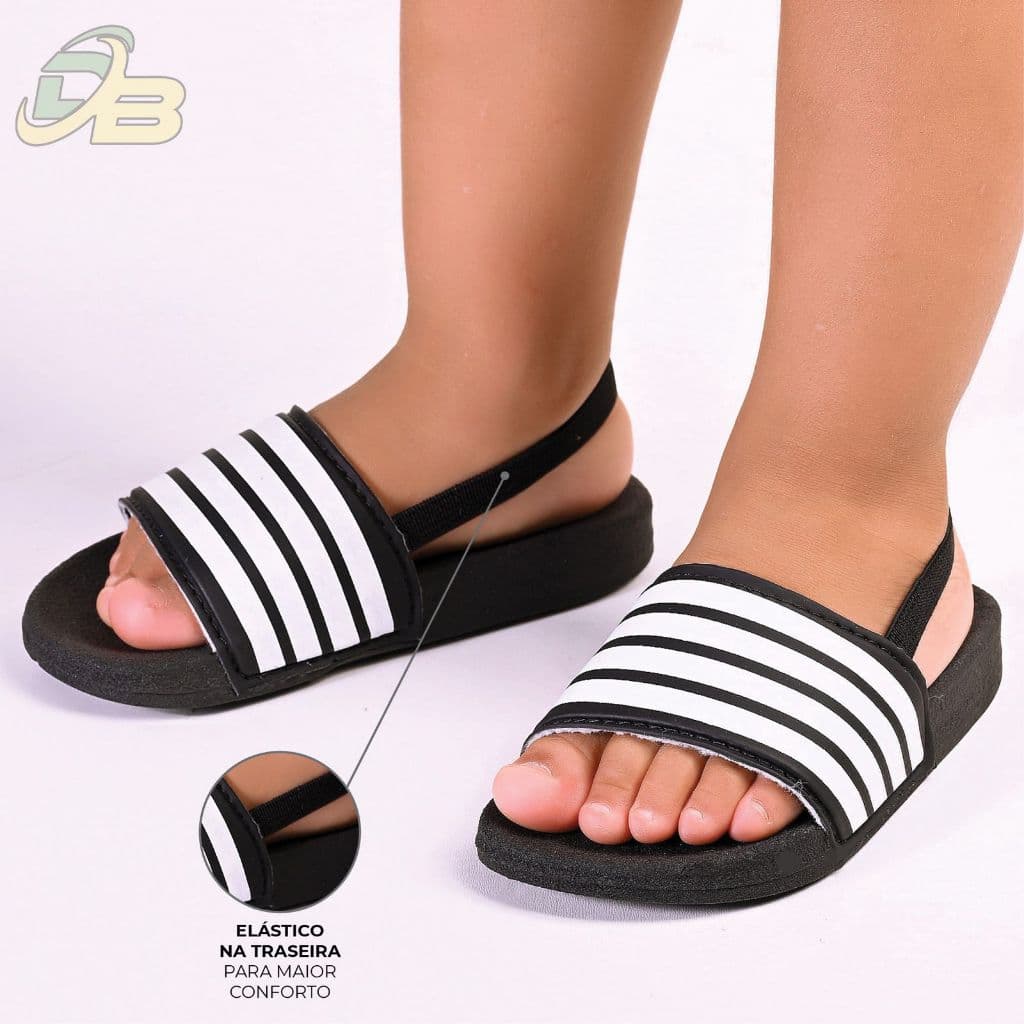 Chinelo Bebê Listra Confortável Antiderrapante Unissex Escolar Casual com Elástico