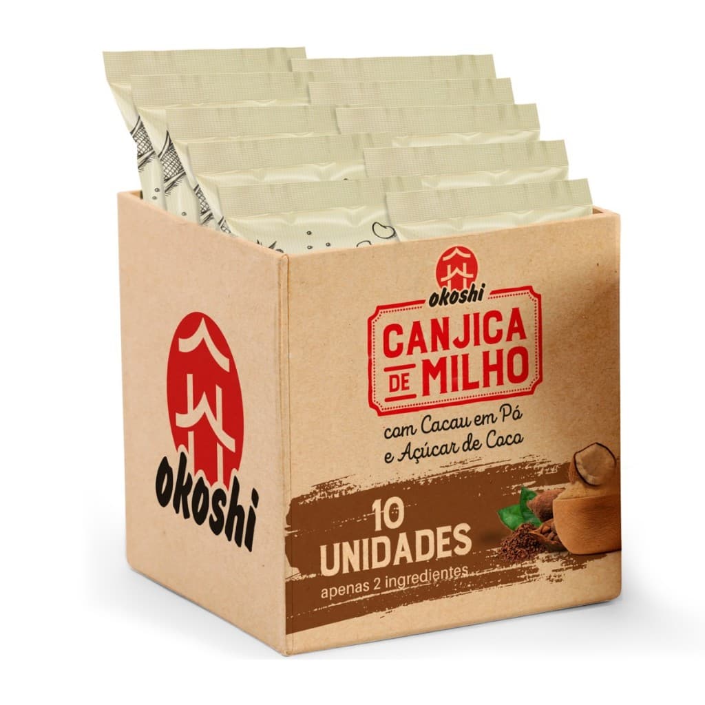 OKOSHI Kit 10 Pipocas de Canjica de Milho com Cacau em Pó e Açúcar de Coco - Lanche Fit, Snack Saudável - 50g