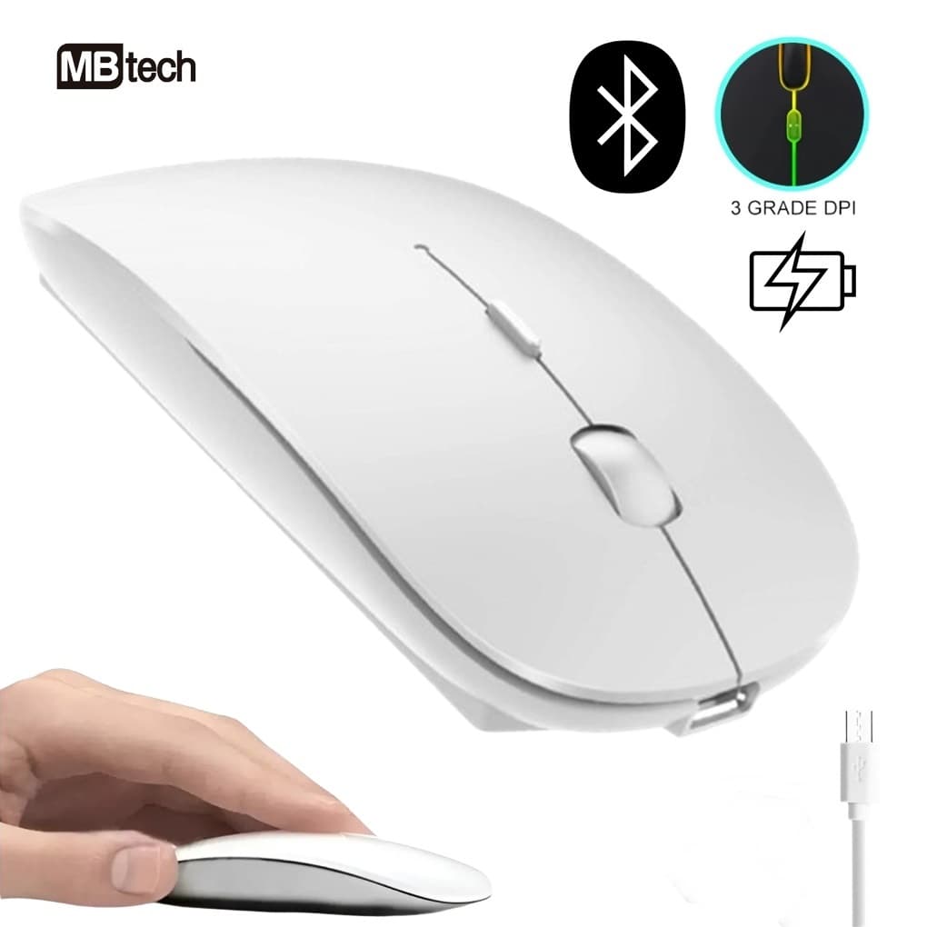 Mouse Sem Fio Bluethoot Recarregável Led 2,4GHz Bateria Interna Ergonômico Silencioso