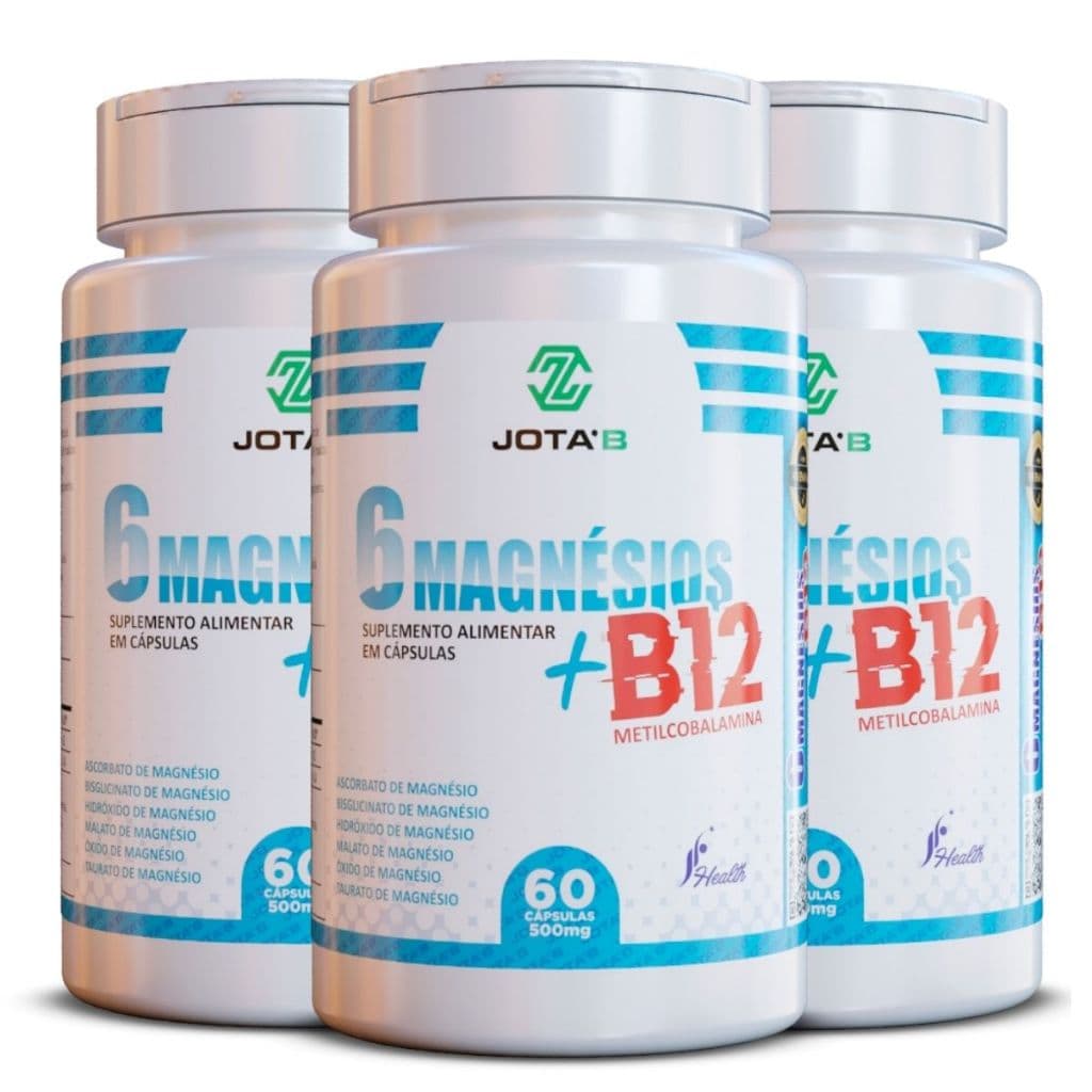 Suplemento 6 Magnésios com Vitamina B12 I Poderoso magnésio +B12 I 60 capsulas 500 mg