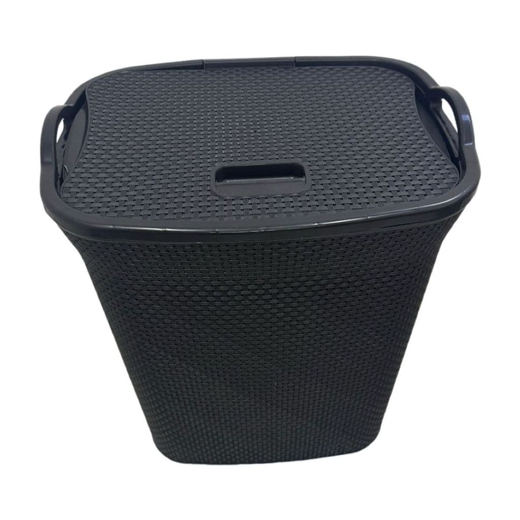 Cesto Organizador Rattan 68 Litros Plástico Preto Para Roupas Brinquedos Lavanderia Quarto Banheiro