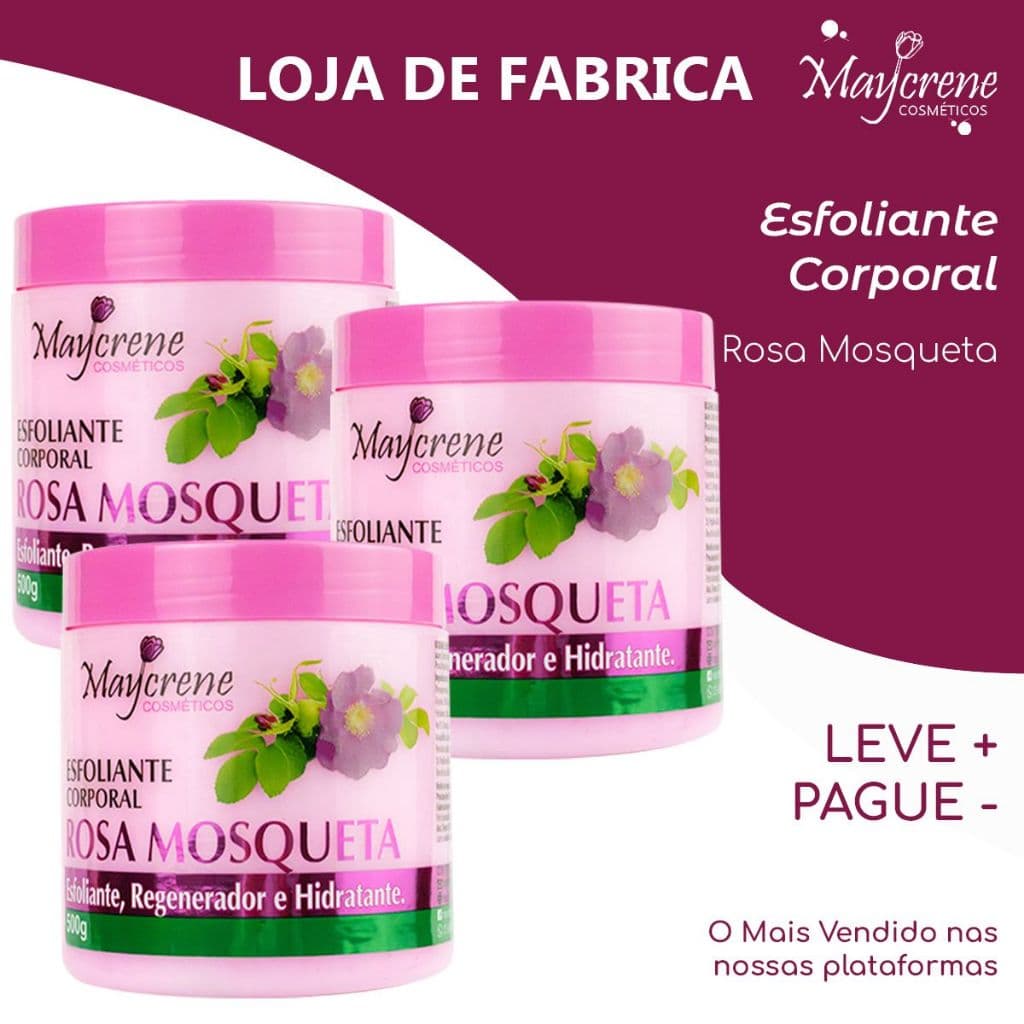 Creme Esfoliante Corporal Rosa Mosqueta Maycrene 500g | Refrescante, Regenerador e Hidratante