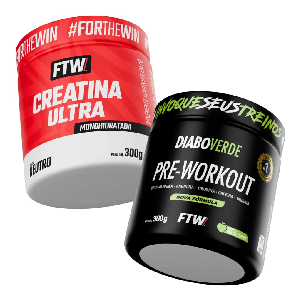 Kit Creatina Ultra Pote 300g + Pré-Treino Diabo Verde Pote 300g - FTW