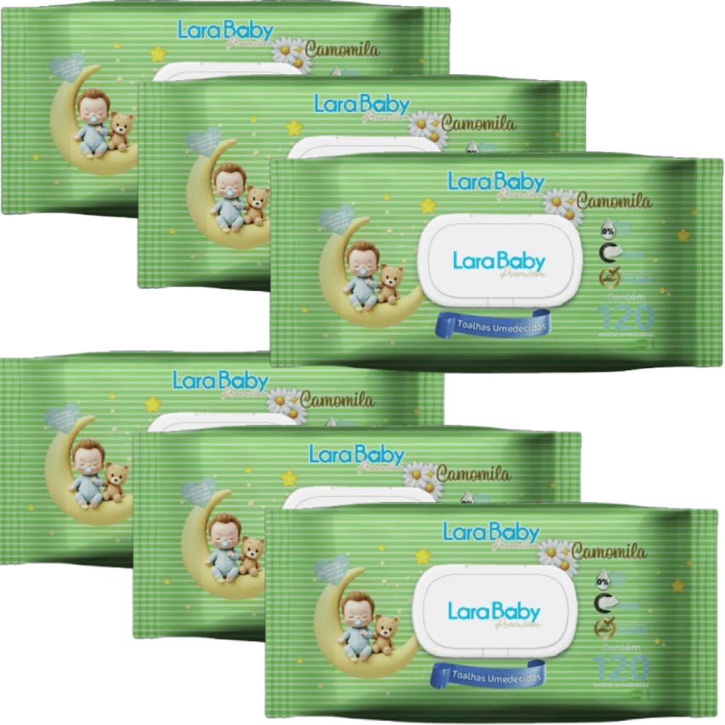 Kit C/6 Toalha Umedecida Lara Baby Premium Camomila 120 Unidades total 720