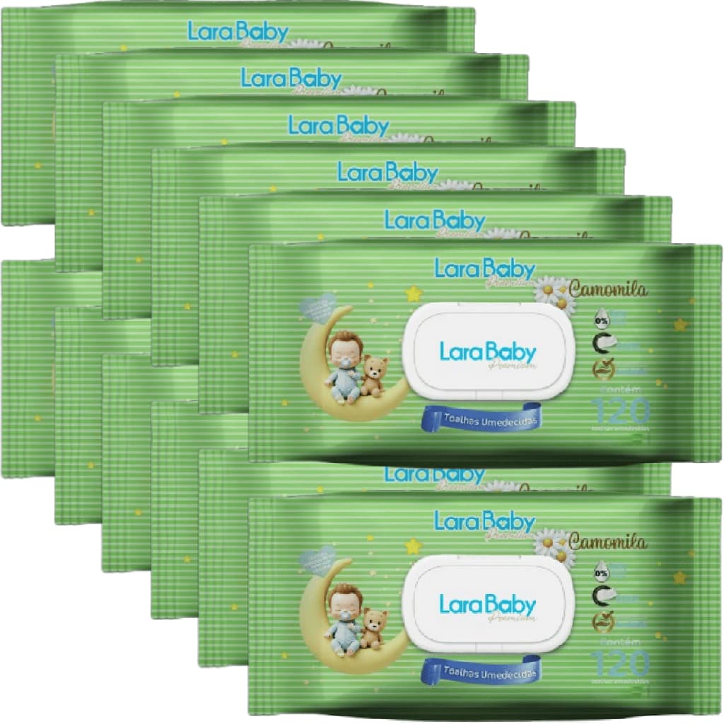 Kit C/12 Toalha Umedecida Lara Baby Premium Camomila 120 Unidades total 1440