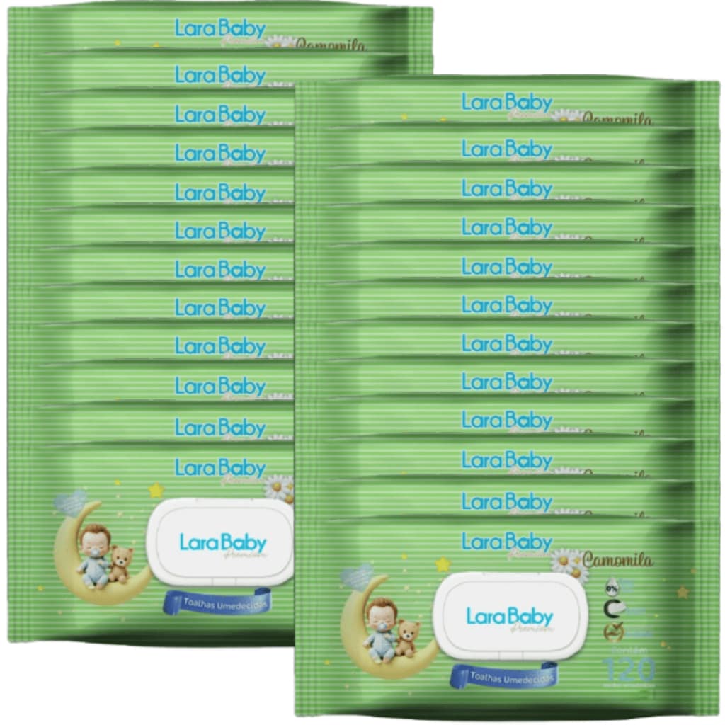Kit C/24 Toalha Umedecida Lara Baby Premium Camomila 120 Unidades Total 2880