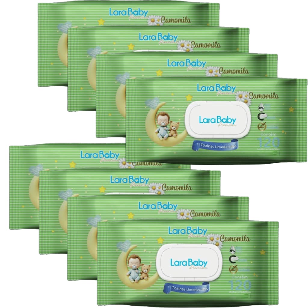 Kit C/8 Toalha Umedecida Lara Baby Premium Camomila 120 Unidades Total 960