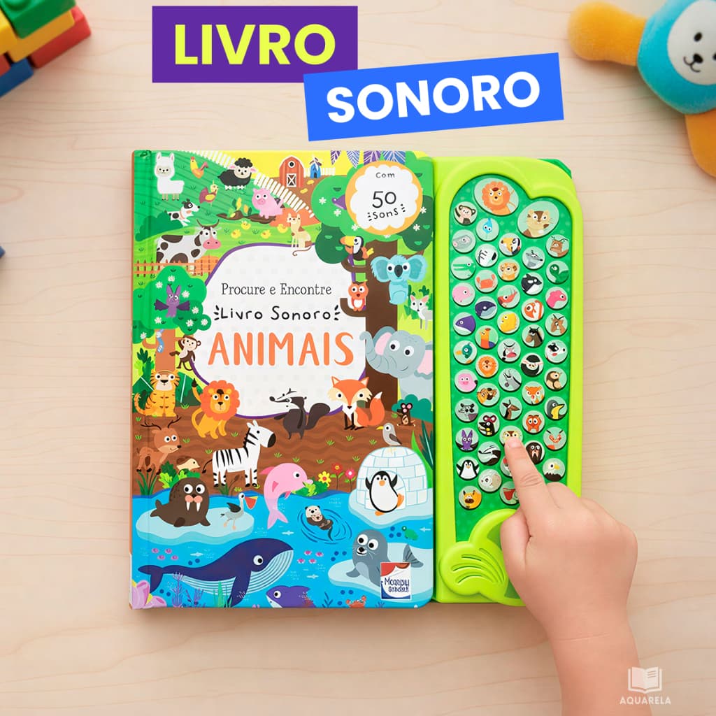 Livro SONORO Infantil Capa Dura - Animais, Veículos | Atividade para Criança Aprender 1 a 3 Anos com Som Divertido
