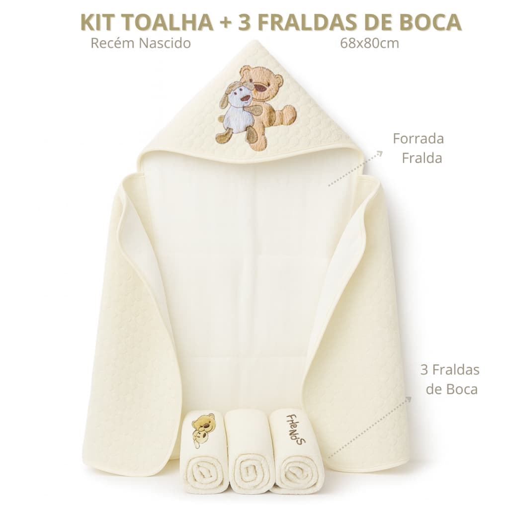 Toalha De Banho Bebê Capuz Bordado Infantil Recém Nascido Forrado Com Fralda menino ou menina