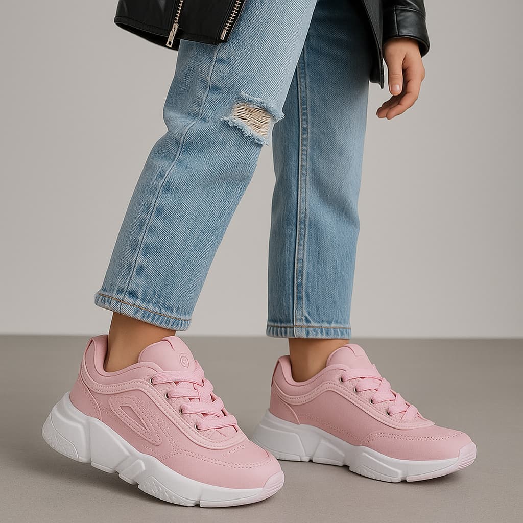 Tênis Infantil Feminino Menina com Recortes Blogueira Escolar Antiderrapante Confortável Rosa